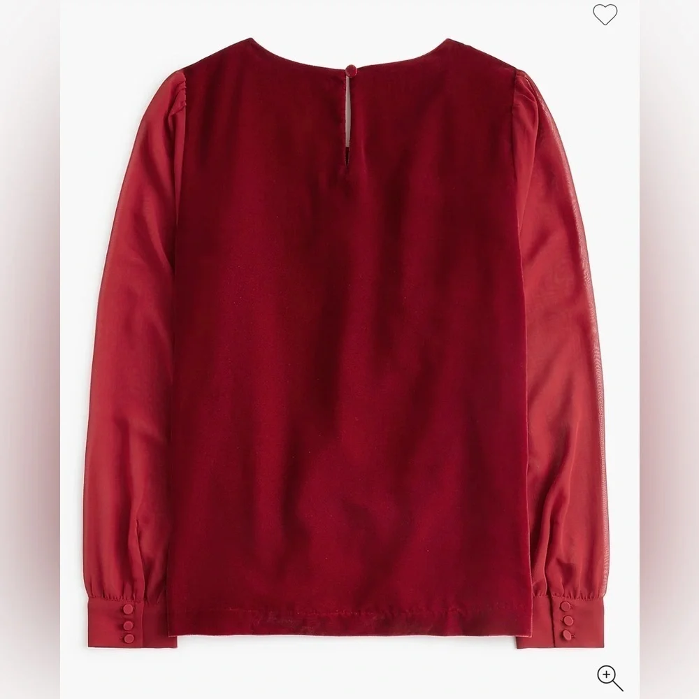 J. Crew Velvet Puff-Sleeve Top in Berry Sangria. Size Medium.